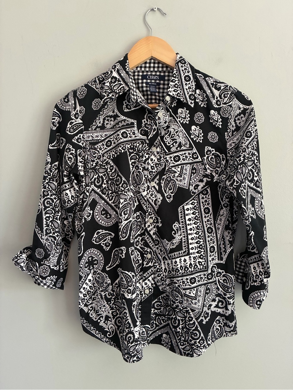 CHAPS Black & White Cotton Paisley Casual Button-Down Shirt Size S